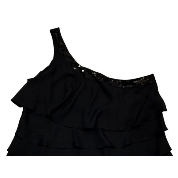 Lane Bryant Womens One Shoulder Black Ruffled Sequin Trim Tank Top Size 20 Party - Picture 2 of 6